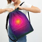 Green Light EDM Geometric Print Drawstring Backpack