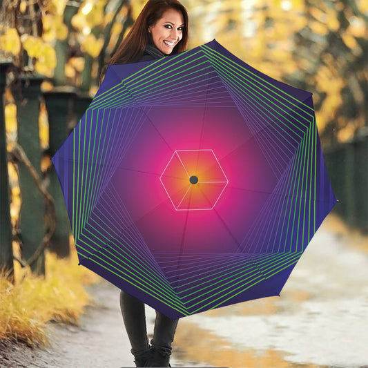 Green Light EDM Geometric Print Foldable Umbrella