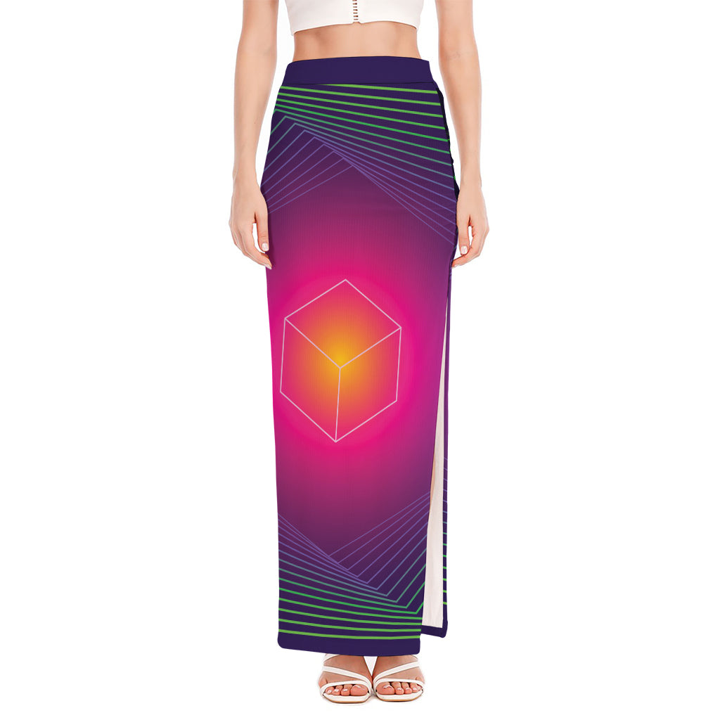 Green Light EDM Geometric Print High Slit Maxi Skirt