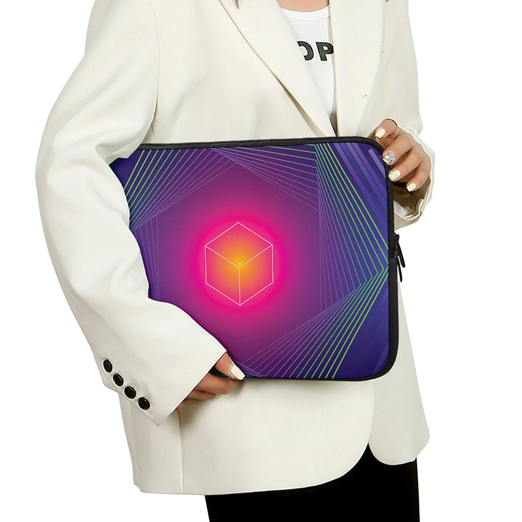 Green Light EDM Geometric Print Laptop Sleeve