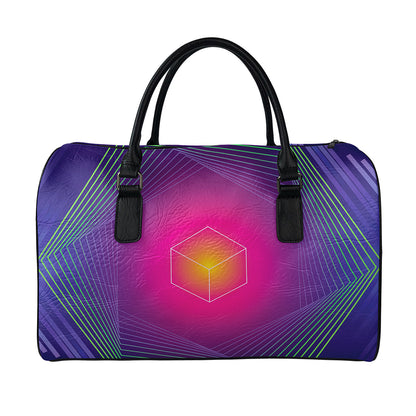 Green Light EDM Geometric Print Leather Duffle Bag