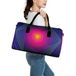 Green Light EDM Geometric Print Leather Duffle Bag