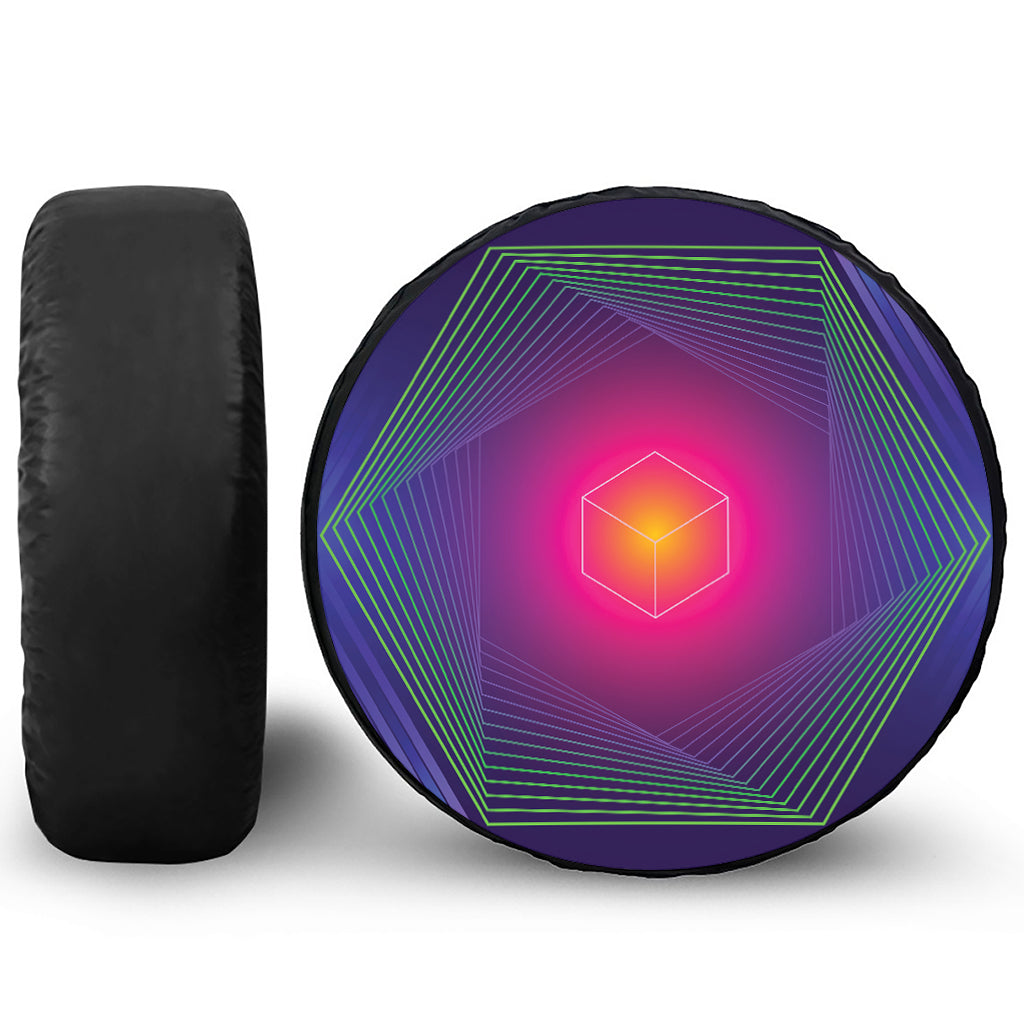 Green Light EDM Geometric Print Leather Spare Tire Cover