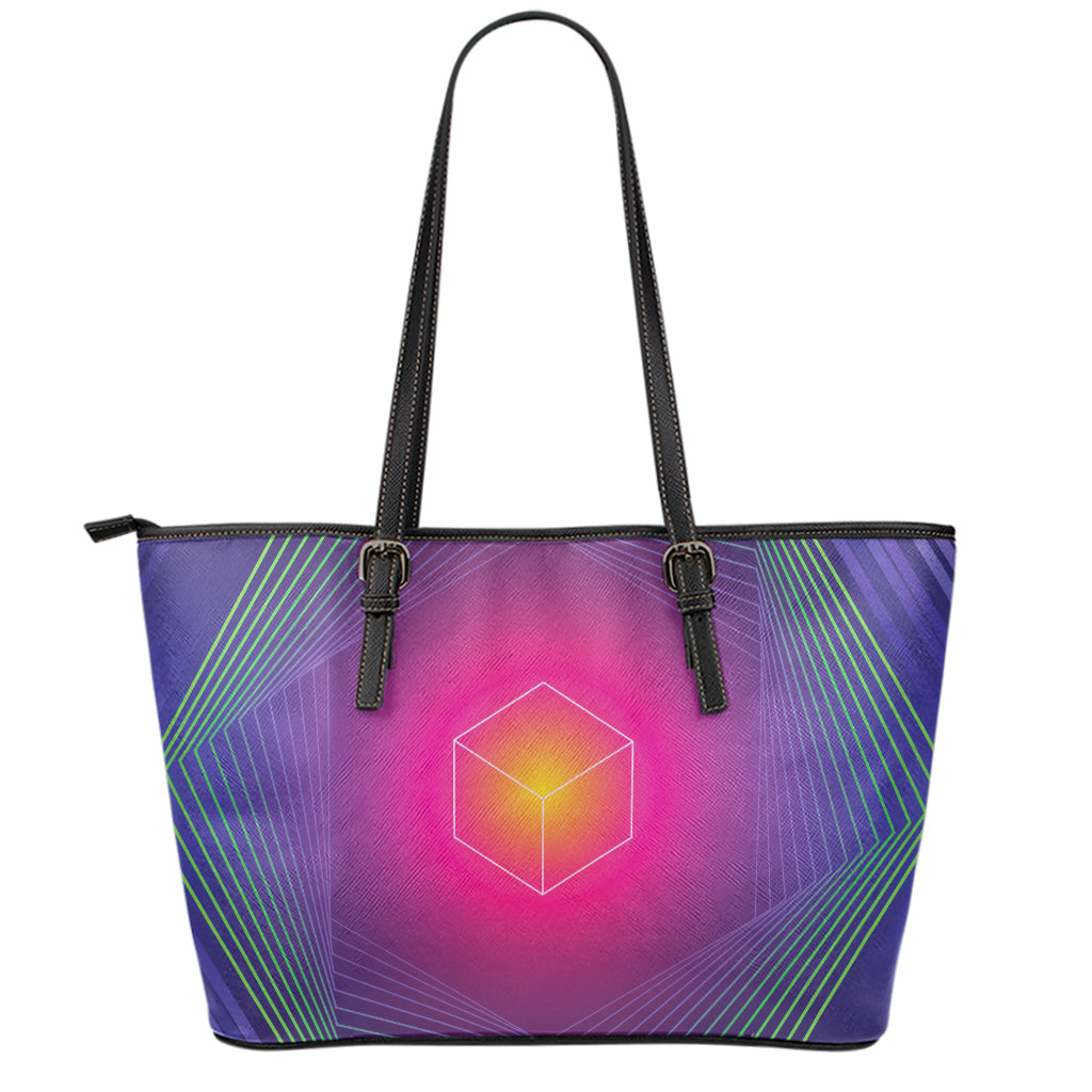 Green Light EDM Geometric Print Leather Tote Bag