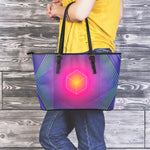 Green Light EDM Geometric Print Leather Tote Bag