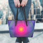 Green Light EDM Geometric Print Leather Tote Bag