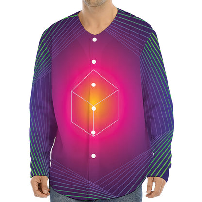 Green Light EDM Geometric Print Long Sleeve Baseball Jersey
