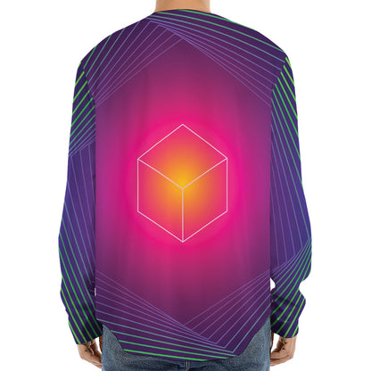 Green Light EDM Geometric Print Long Sleeve Baseball Jersey