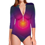 Green Light EDM Geometric Print Long Sleeve Swimsuit