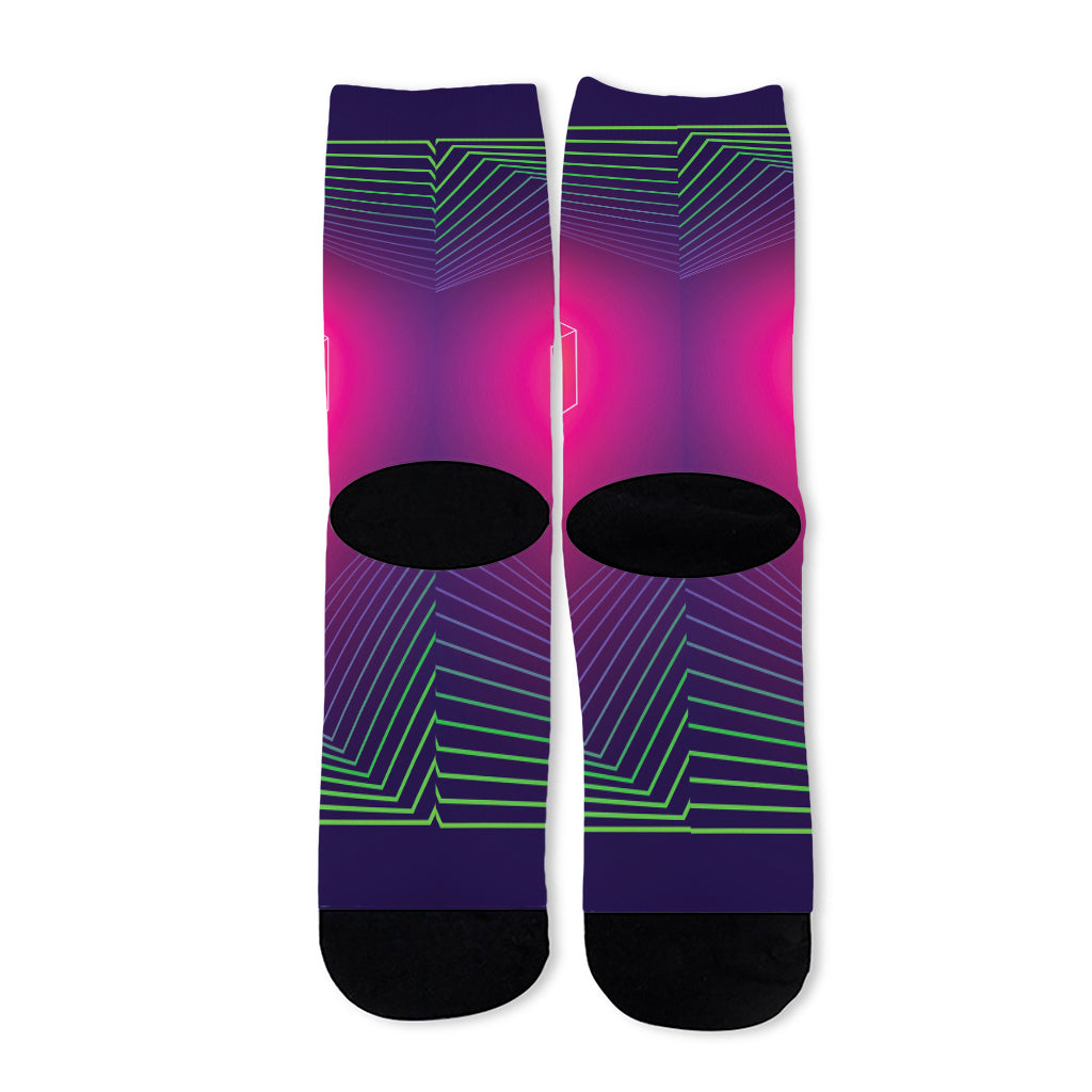 Green Light EDM Geometric Print Long Socks