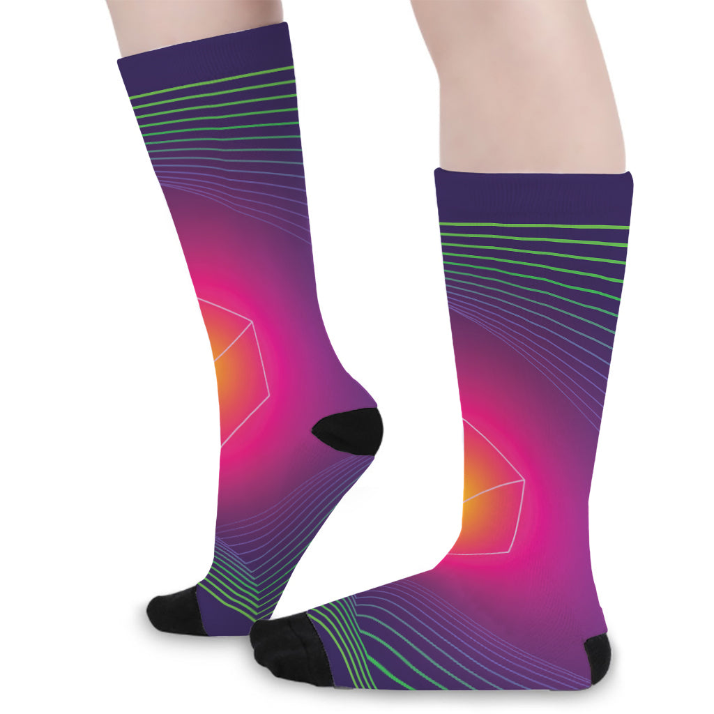 Green Light EDM Geometric Print Long Socks