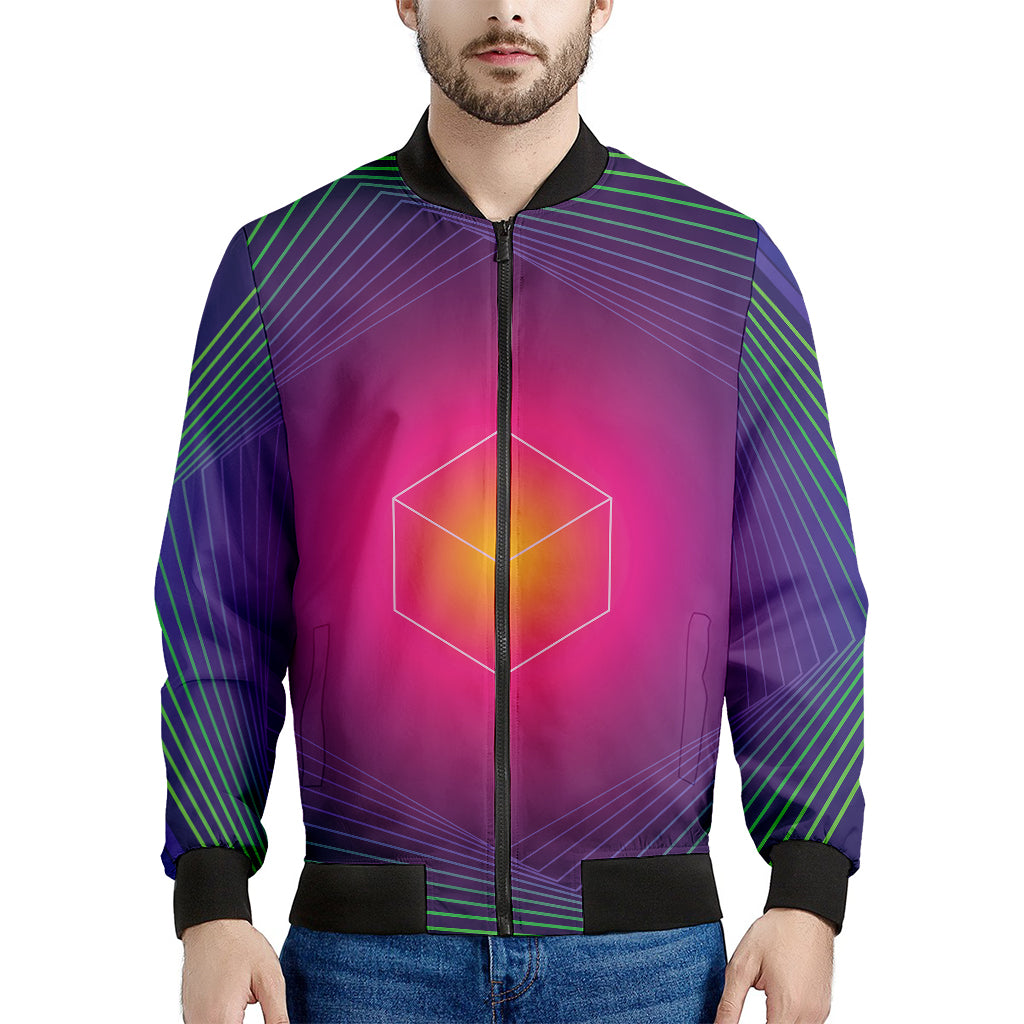 Green Light EDM Geometric Print Men's Bomber Jacket