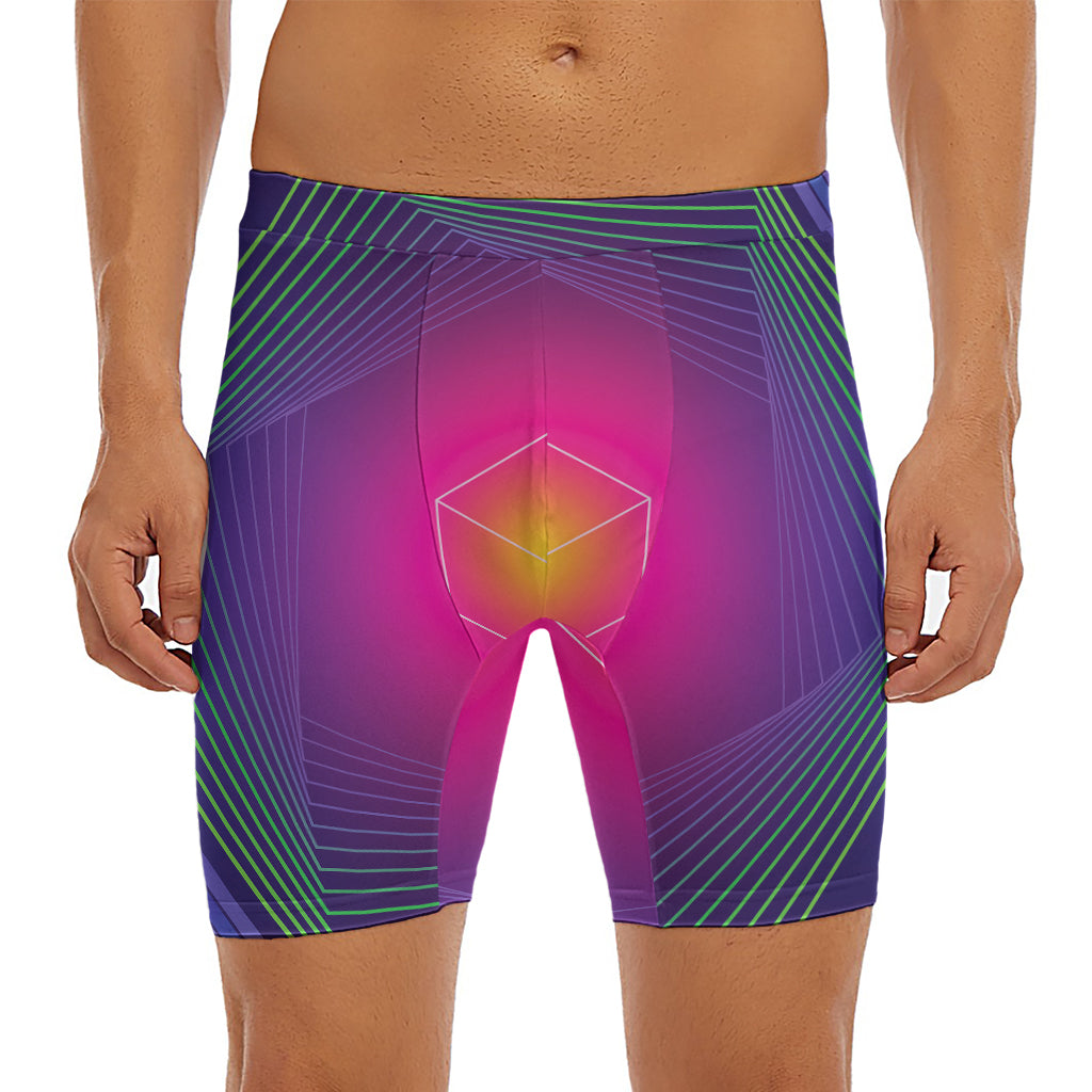 Green Light EDM Geometric Print Men's Long Boxer Briefs