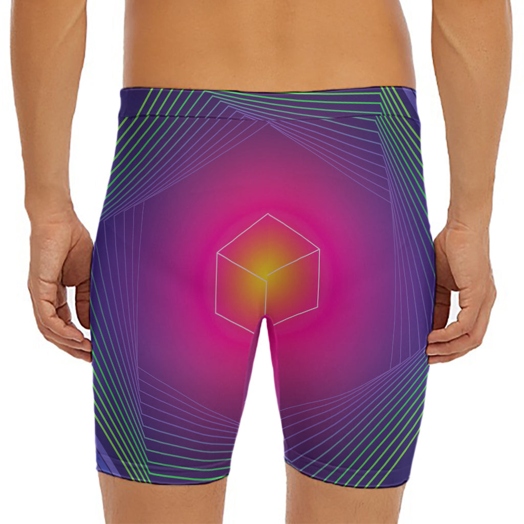 Green Light EDM Geometric Print Men's Long Boxer Briefs