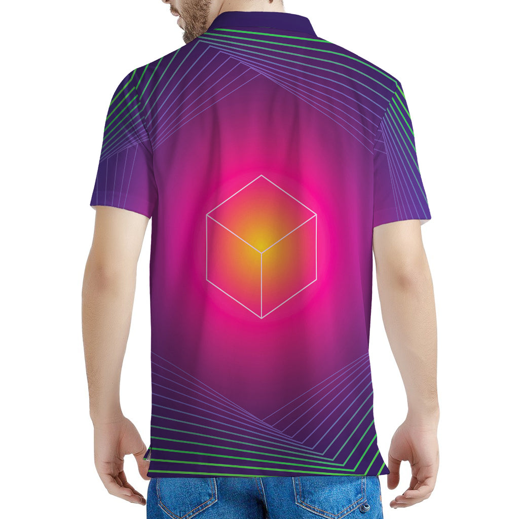 Green Light EDM Geometric Print Men's Polo Shirt