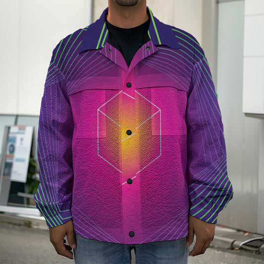 Green Light EDM Geometric Print Men's Shirt Jacket