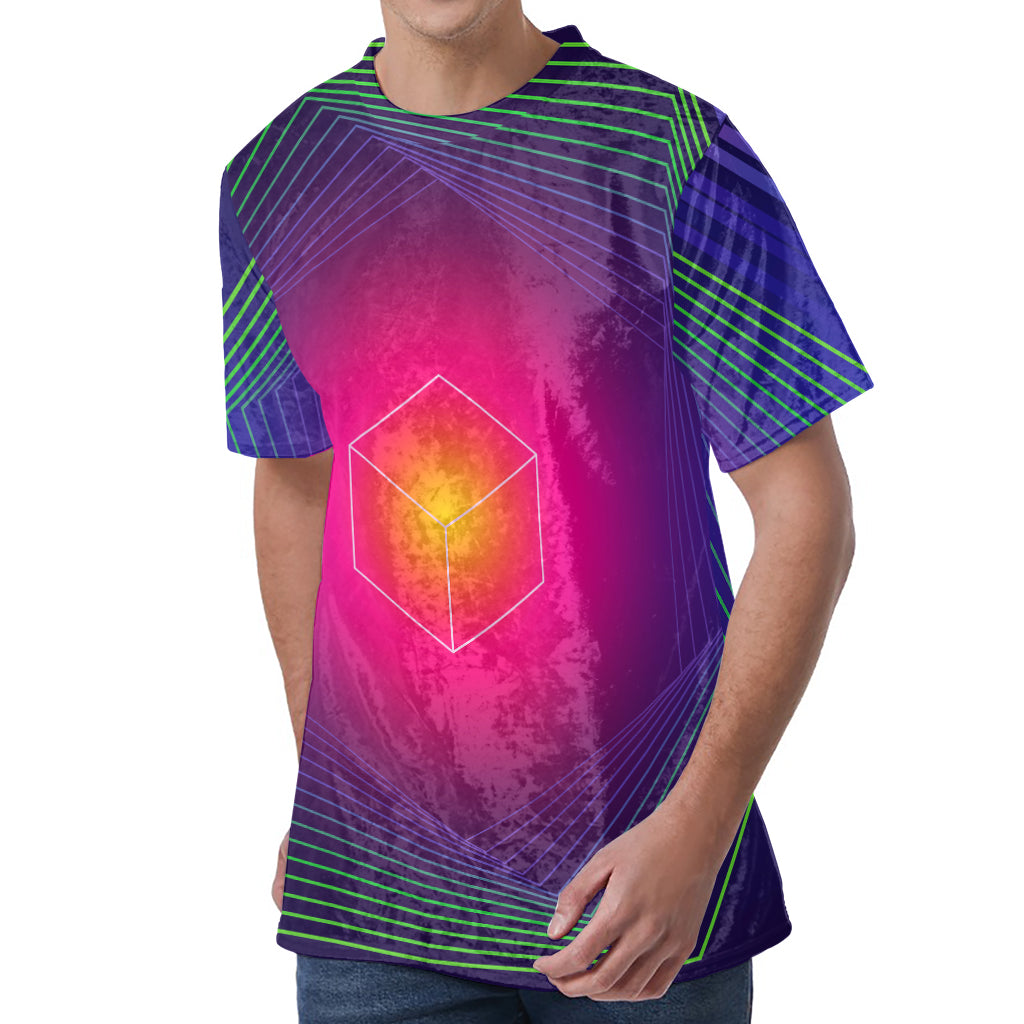 Green Light EDM Geometric Print Men's Velvet T-Shirt