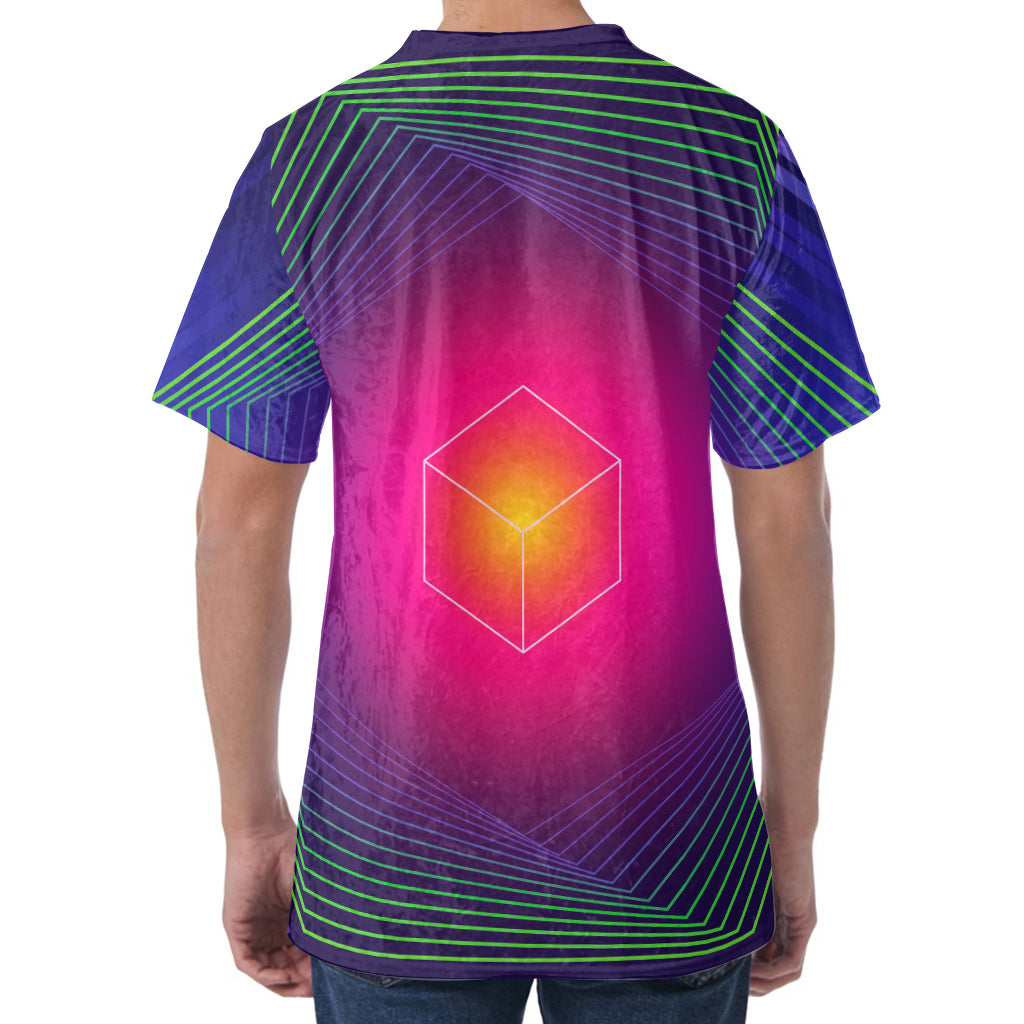 Green Light EDM Geometric Print Men's Velvet T-Shirt