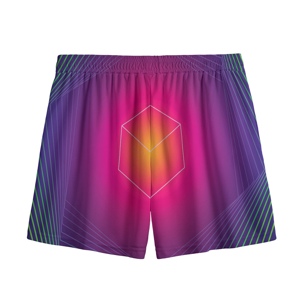 Green Light EDM Geometric Print Mesh Shorts