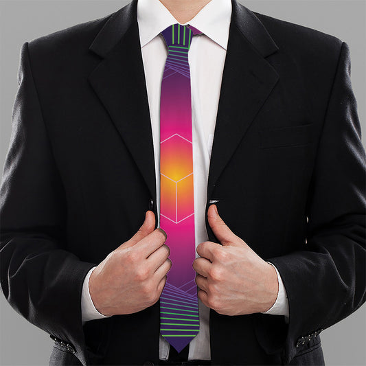 Green Light EDM Geometric Print Necktie