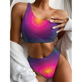 Green Light EDM Geometric Print One Shoulder Bikini Set