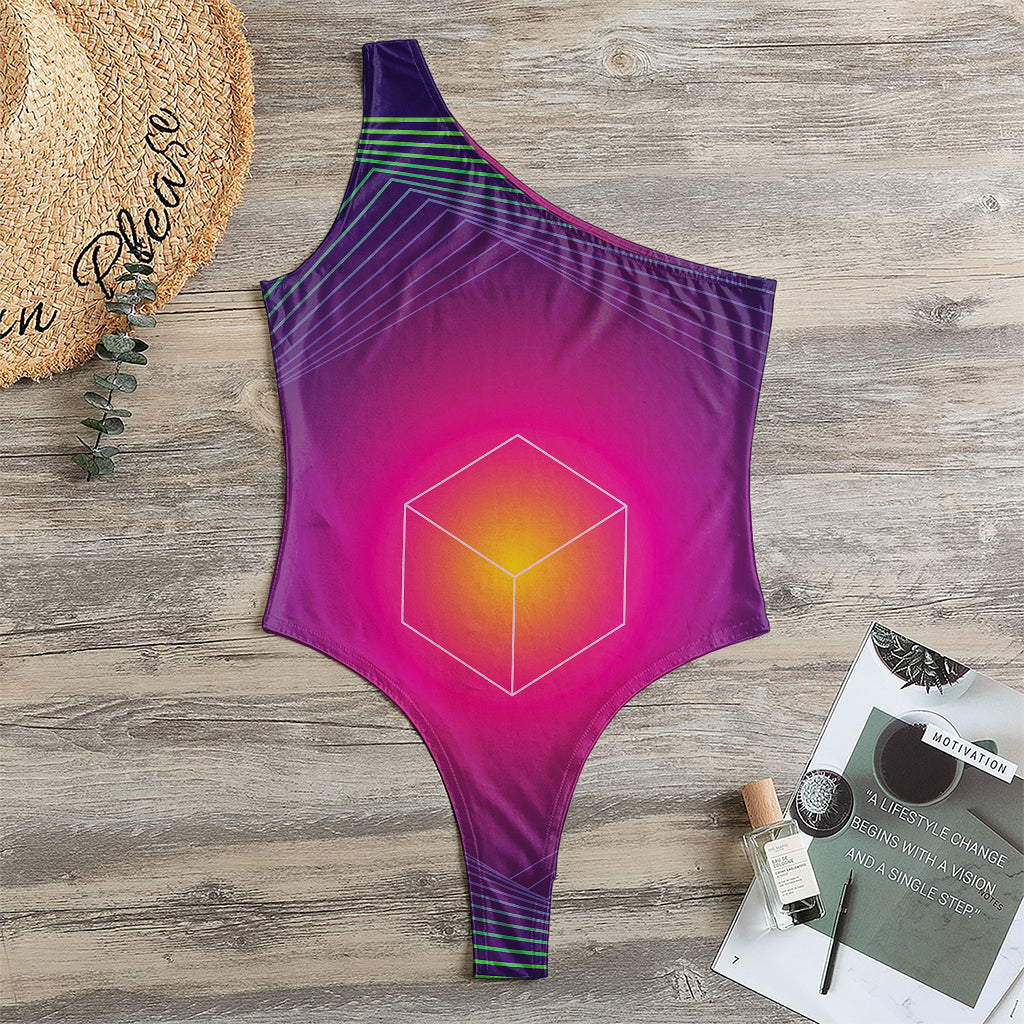 Green Light EDM Geometric Print One Shoulder Bodysuit