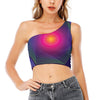 Green Light EDM Geometric Print One Shoulder Crop Top