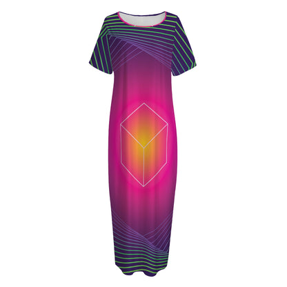 Green Light EDM Geometric Print Short Sleeve Long Nightdress