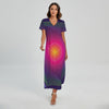 Green Light EDM Geometric Print Short Sleeve Maxi Dress