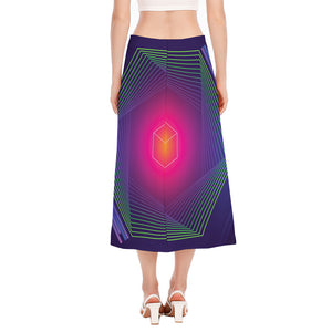 Green Light EDM Geometric Print Side Slit Midi Skirt