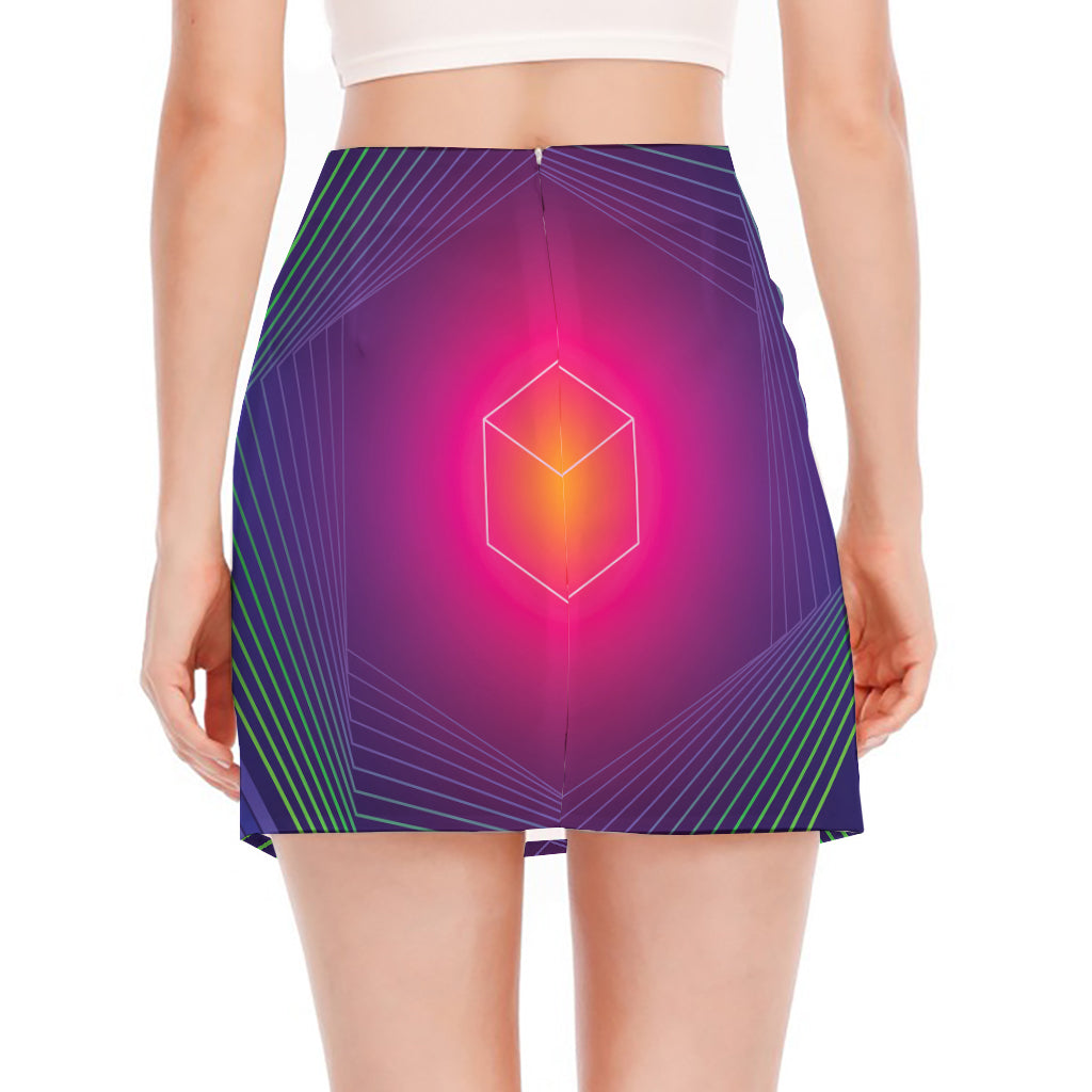 Green Light EDM Geometric Print Side Slit Mini Skirt