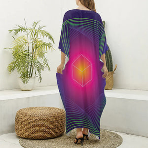 Green Light EDM Geometric Print Silk V-Neck Kaftan Dress