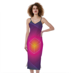 Green Light EDM Geometric Print Slim Fit Midi Cami Dress