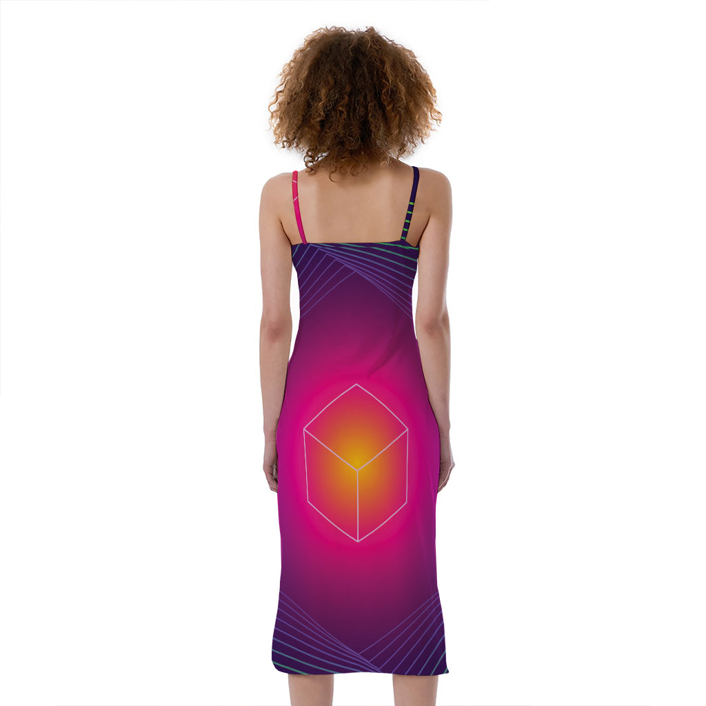 Green Light EDM Geometric Print Slim Fit Midi Cami Dress