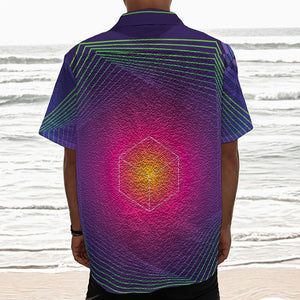 Green Light EDM Geometric Print Textured Short Sleeve Shirt