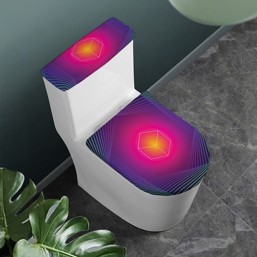 Green Light EDM Geometric Print Toilet Lid And Tank Cover Set