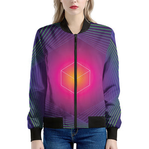 Green Light EDM Geometric Print Women's Bomber Jacket