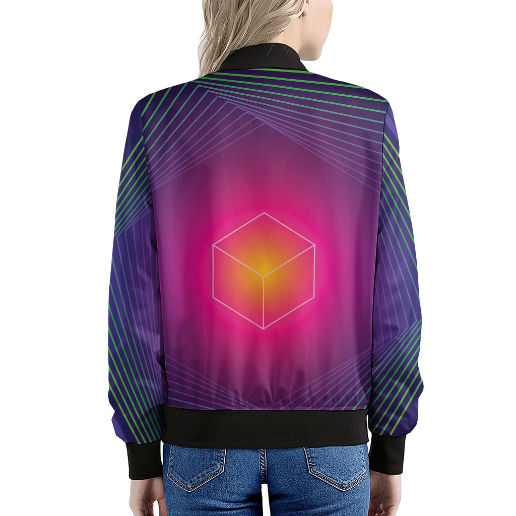 Green Light EDM Geometric Print Women's Bomber Jacket