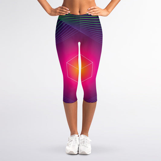 Green Light EDM Geometric Print Women's Capri Leggings