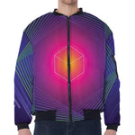 Green Light EDM Geometric Print Zip Sleeve Bomber Jacket