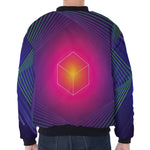 Green Light EDM Geometric Print Zip Sleeve Bomber Jacket