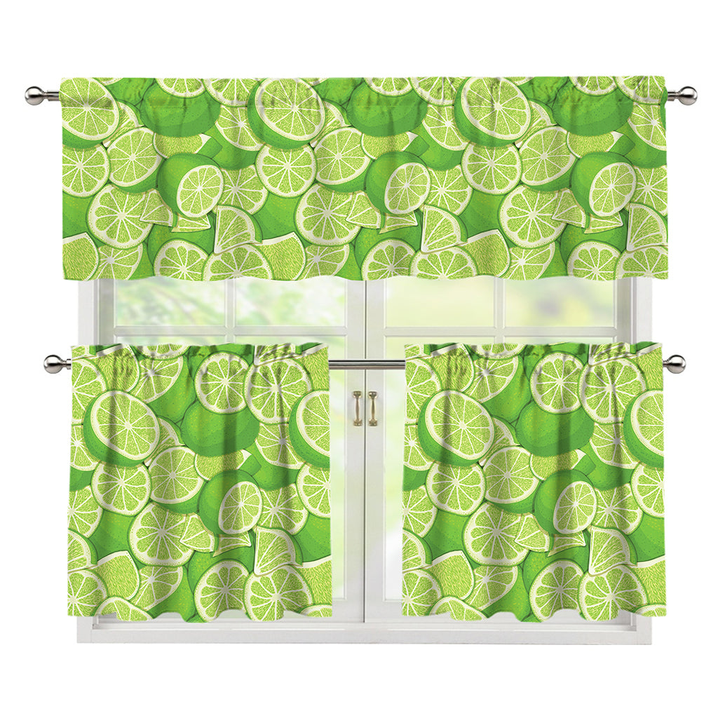 Green Lime Pattern Print 3 Piece Kitchen Curtains