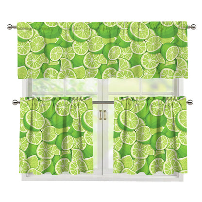 Green Lime Pattern Print 3 Piece Kitchen Curtains