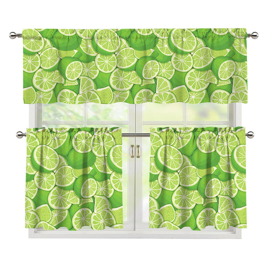 Green Lime Pattern Print 3 Piece Kitchen Curtains