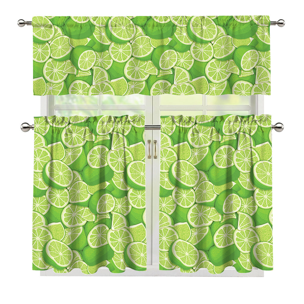 Green Lime Pattern Print 3 Piece Kitchen Curtains