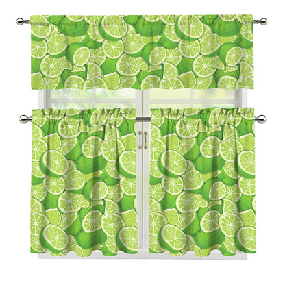 Green Lime Pattern Print 3 Piece Kitchen Curtains