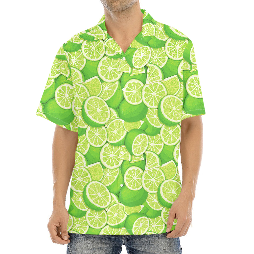 Green Lime Pattern Print Aloha Shirt