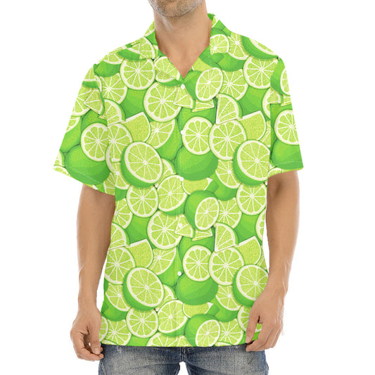 Green Lime Pattern Print Aloha Shirt