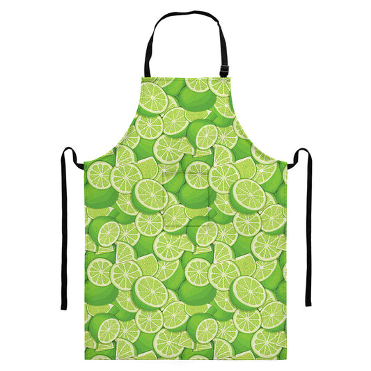 Green Lime Pattern Print Bib Apron With Pocket