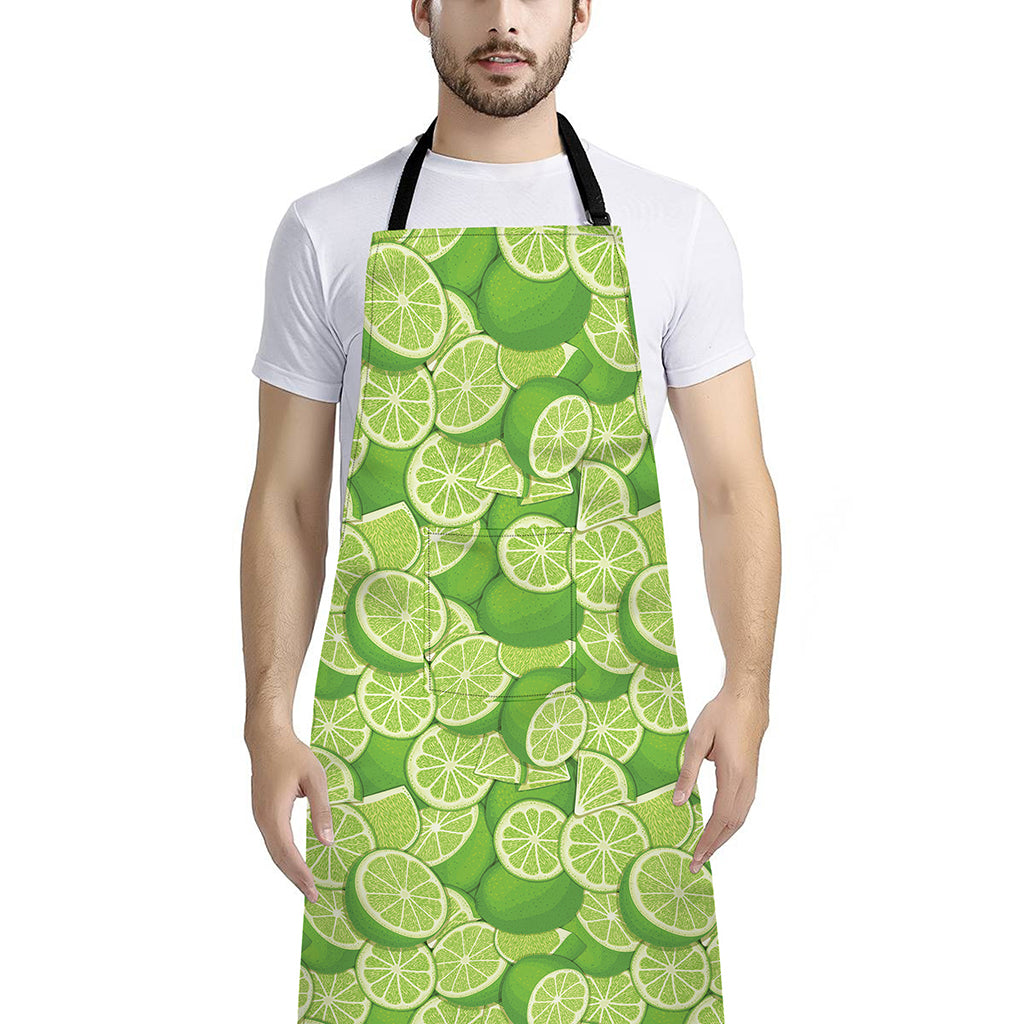 Green Lime Pattern Print Bib Apron With Pocket